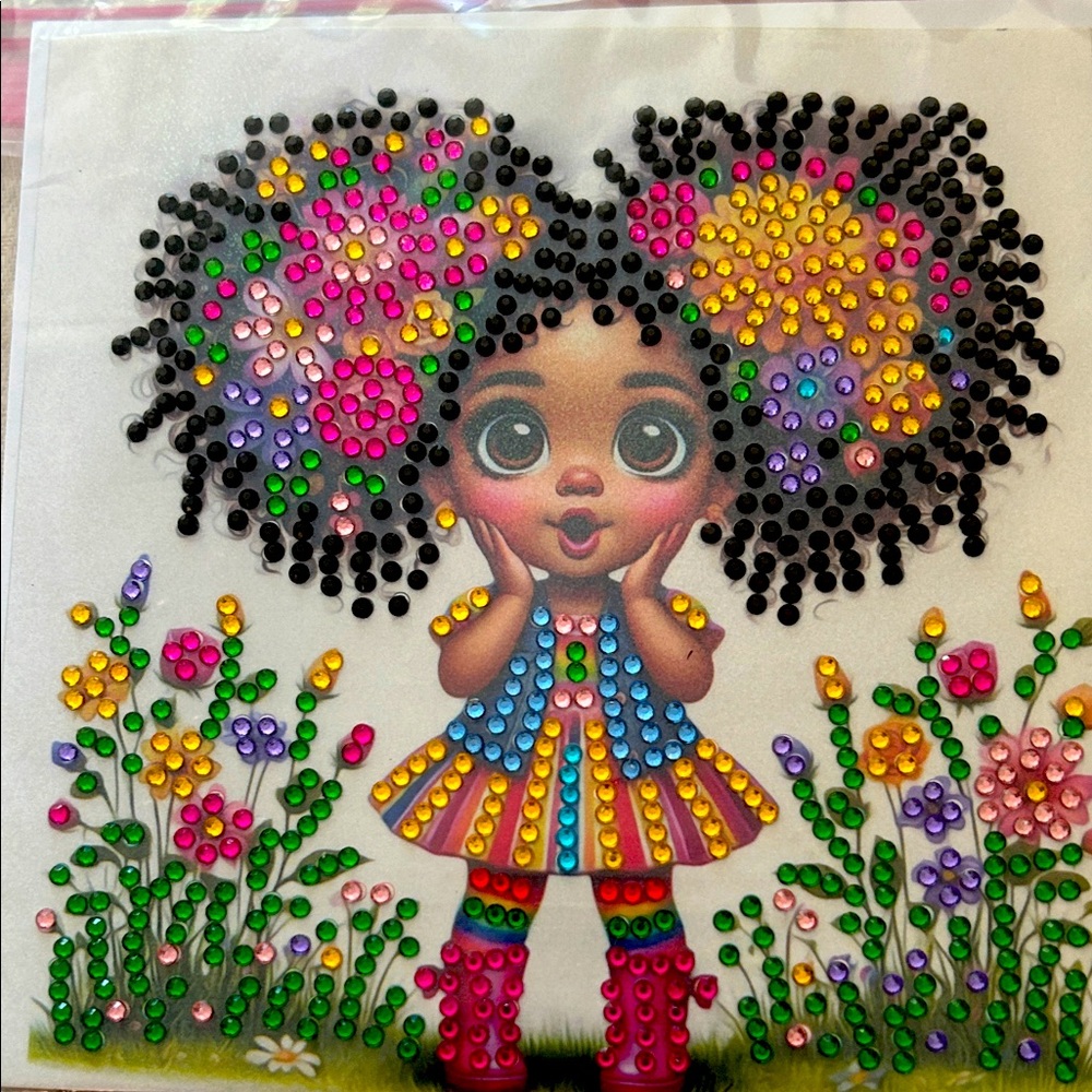 Pair of hand madeDiamond-dot blank greeting cards featuring lovely little girls.
